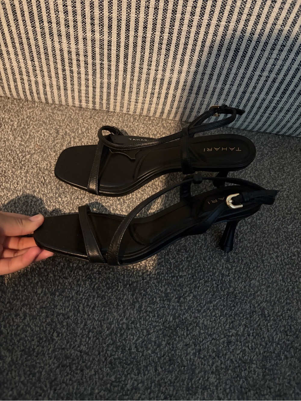 Tahari Black Strappy Square-Toe Slingback Heels Genuine leather